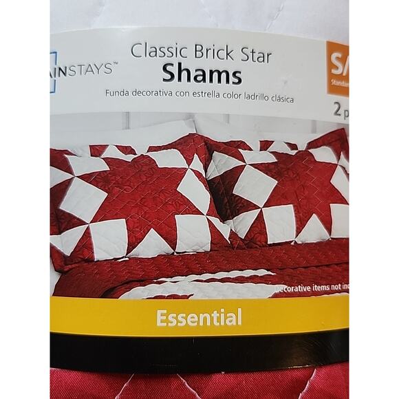Mainstays Classic Brick Star Shams 2 pc Standard Queen Quilted Geometric - Picture 3 of 9